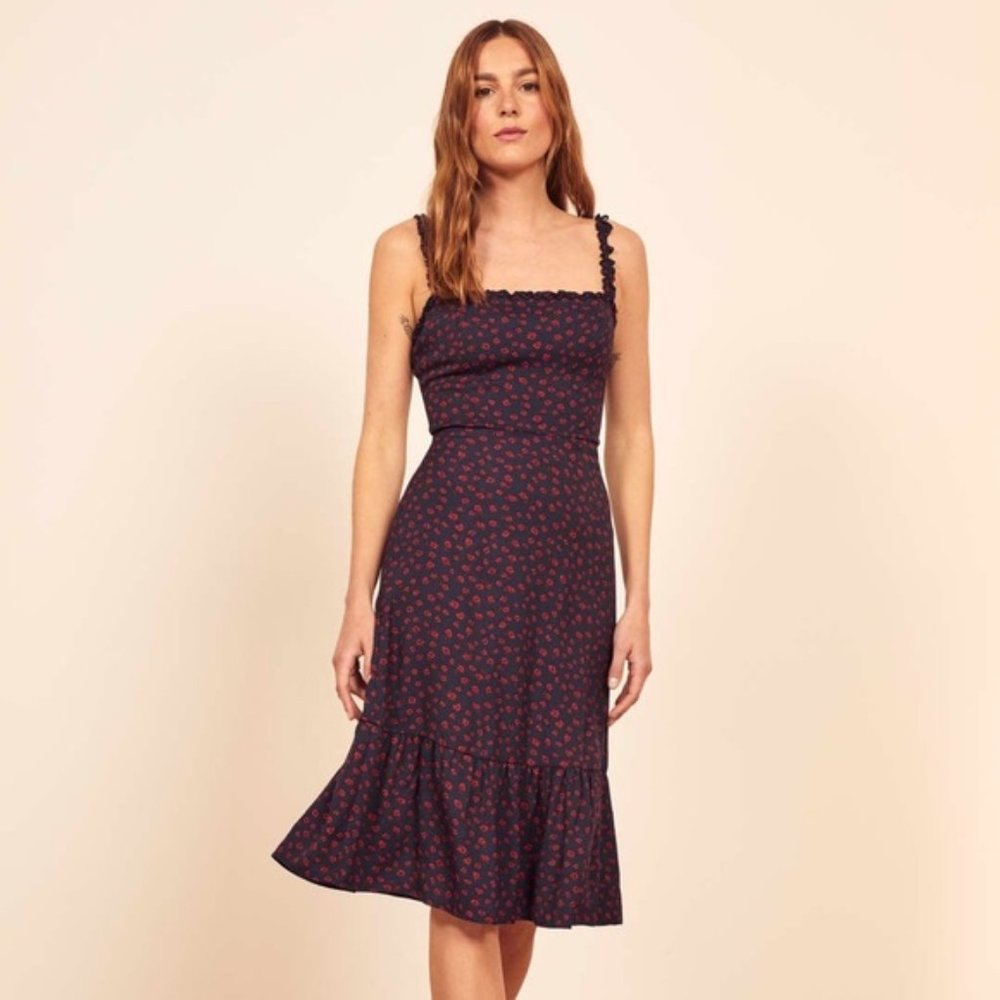 Reformation blue and red midi dress